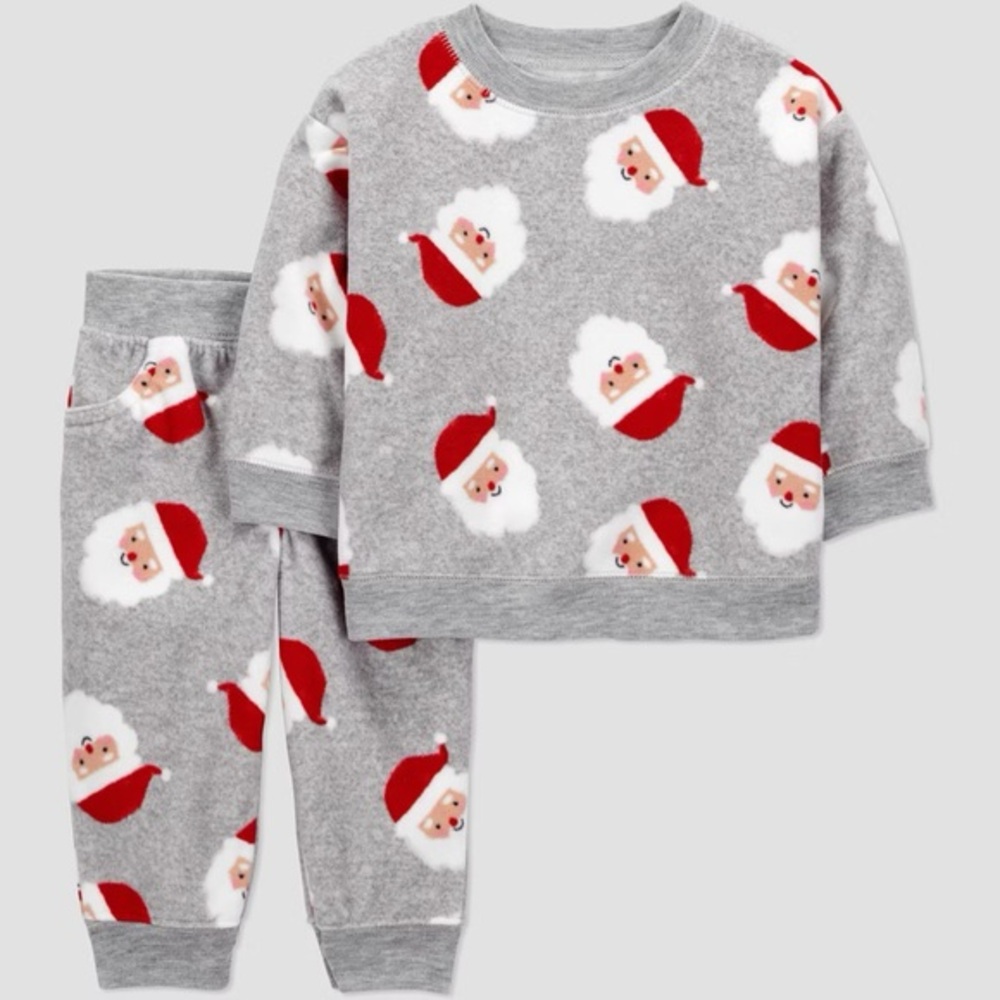 Carter's nwt Baby Boys 2pc Christmas Santa Claus Top and Bottom Set Gray Newborn